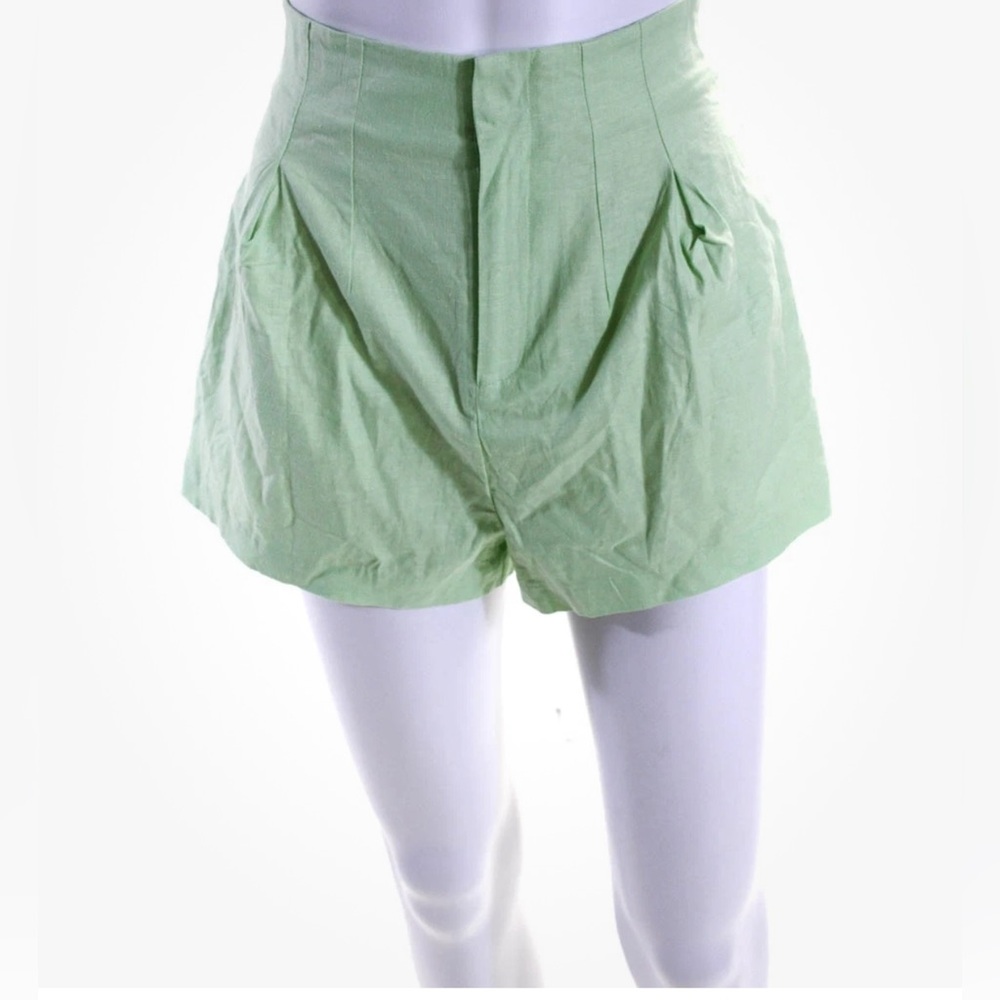 Camila Coelho Womens Zipper Fly High Rise Linen Short Shorts Green Size XS
